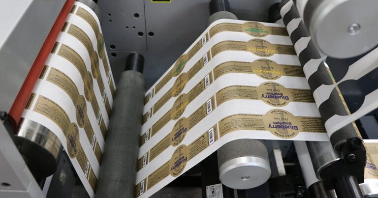 A close up of labels printing at Creative Labels of Vermont.