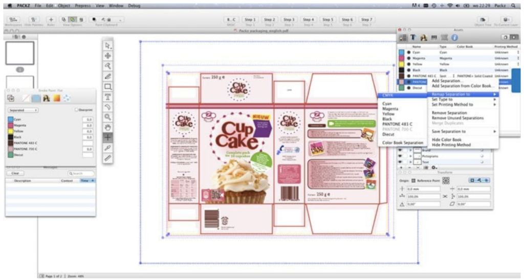Visual of the prepress solutions in the PACKZ software.