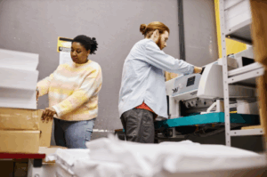 Commercial flexographic printing operations at a modern printing company.