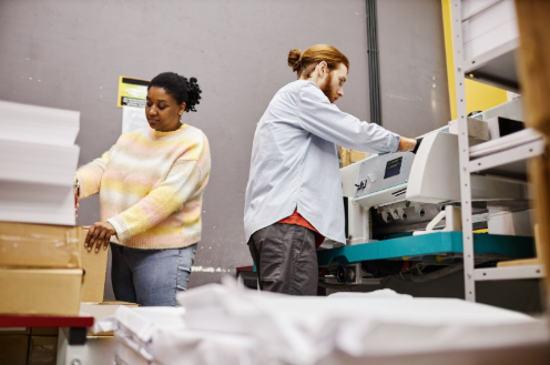 Commercial flexographic printing operations at a modern printing company.