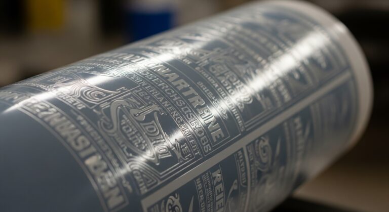 Close-up image of a flexographic printing sleeve used for mounting printing plates in flexographic presses, showing its durable, cylindrical structure.