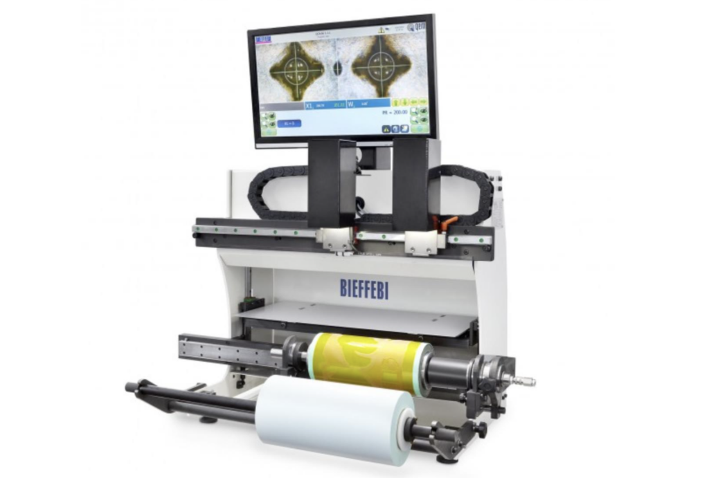 A Bieffebi Unica plate mounter in a flexo pressroom, helping operators with cutting waste in the pressroom with automated plate mounting and faster setup