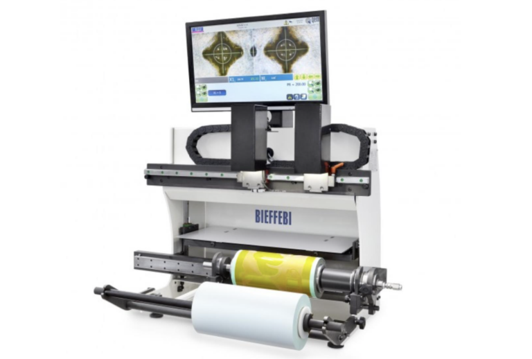 A Bieffebi Unica plate mounter in a flexo pressroom, helping operators with cutting waste in the pressroom with automated plate mounting and faster setup