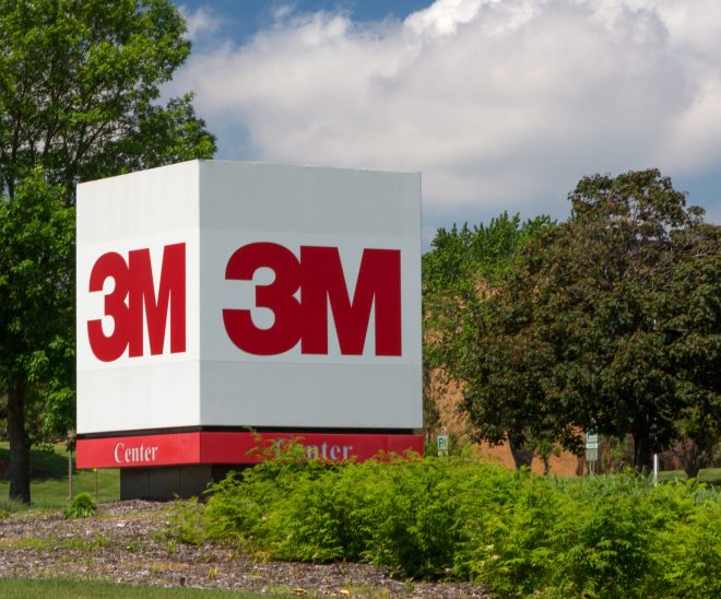 3M logo on a sign in front of a corporate building.