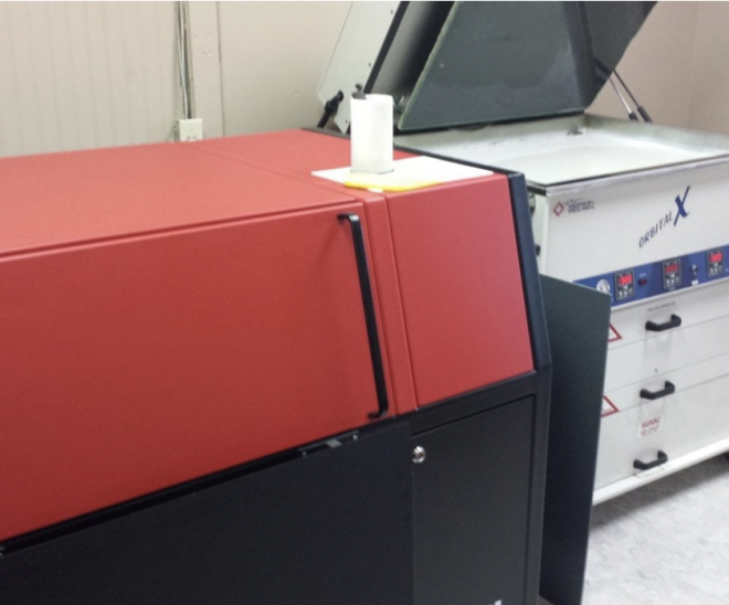 ThermoFlexX system used for digital plate making, enhancing print quality and efficiency in flexographic printing.